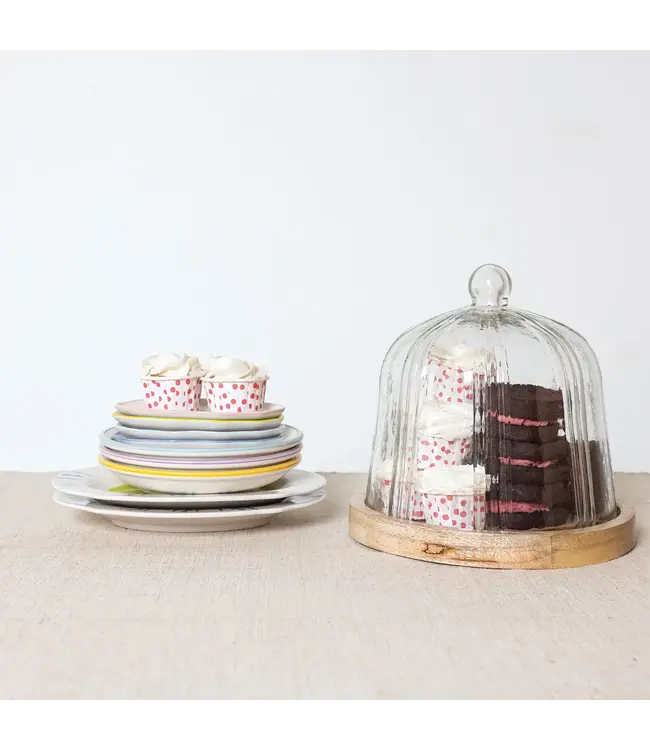 Glass Cloche with Mango Wood Base