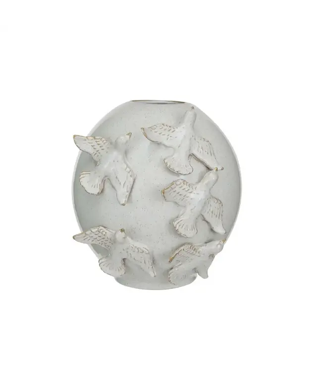 Handmade Stoneware Vase with Birds