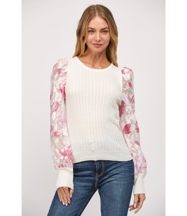 Gianna Floral Organza Slv Sweater