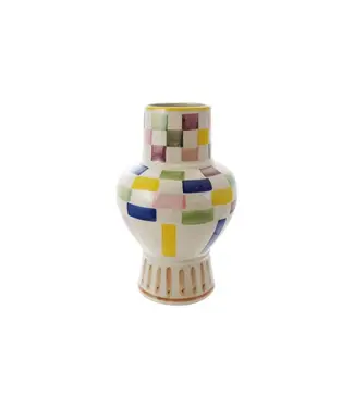 Hand-Painted Stoneware Vase With Check Pattern