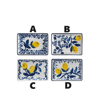 Hand-Painted Stoneware Dish with Lemons