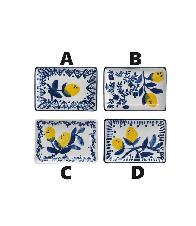 Hand-Painted Stoneware Dish with Lemons