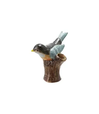 Hand-Painted Stoneware Bird on Log Shaped Vase