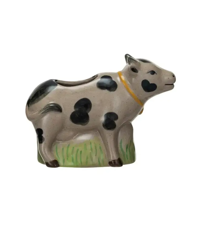 Stoneware Cow Vase with Grass