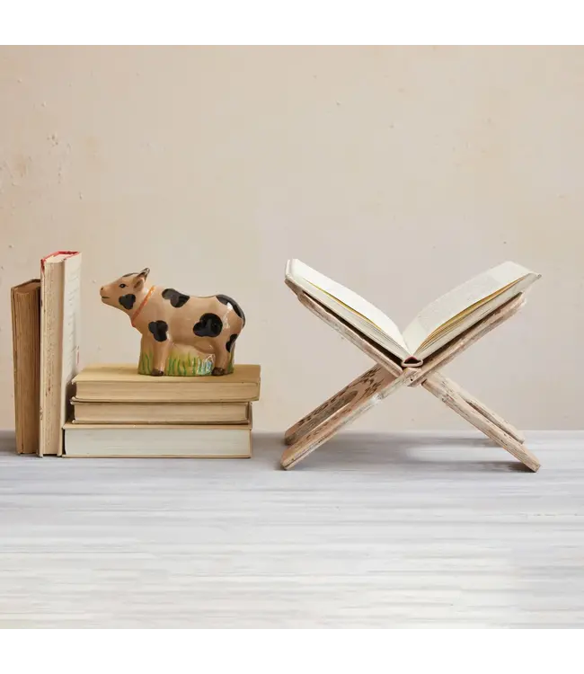 Stoneware Cow Vase with Grass