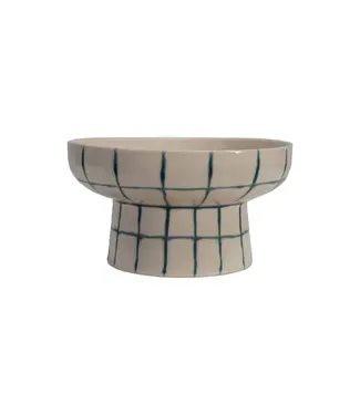 Hand-Painted Stoneware Pedestal Bowl