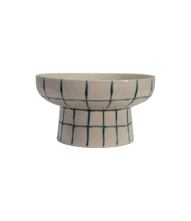Hand-Painted Stoneware Pedestal Bowl