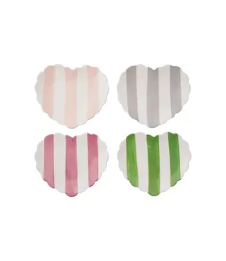 Hand-Painted Stoneware Striped Heart Shaped Dish