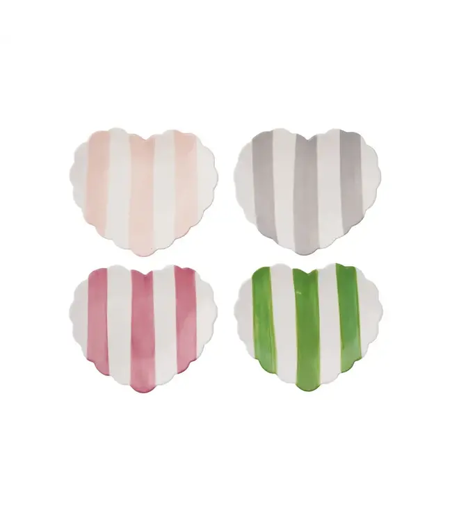 Hand-Painted Stoneware Striped Heart Shaped Dish