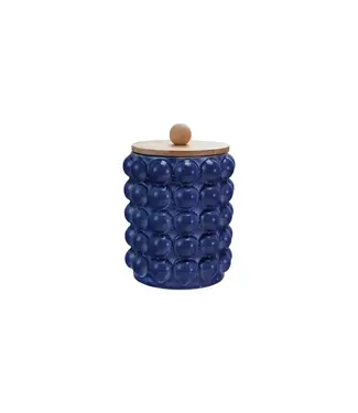 Stoneware Canister with Raised Dots & Wood Lid
