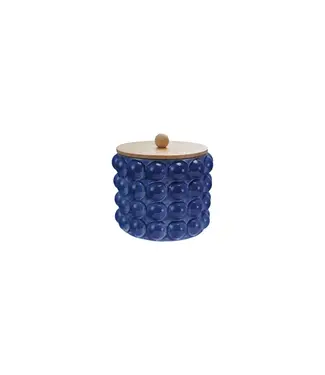 Stoneware Canister with Raised Dots & Wood Lid