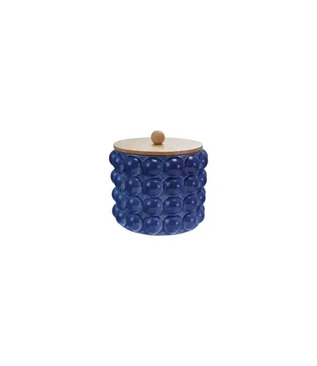 Stoneware Canister with Raised Dots & Wood Lid