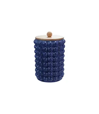 Stoneware Canister With Raised Dots & Wood Lid