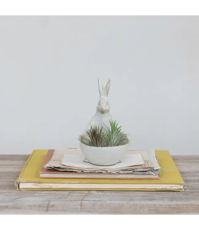 Stoneware Rabbit With Bowl/Planter