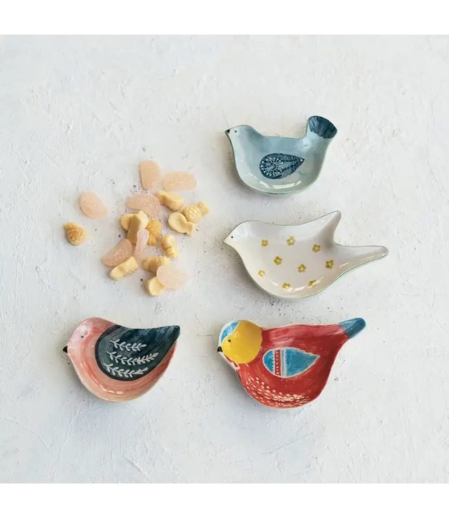 Hand-Painted Stoneware Bird Shaped Dish