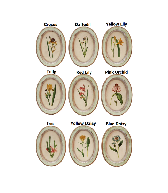 Wood Framed Glass Wall Décor with Flower