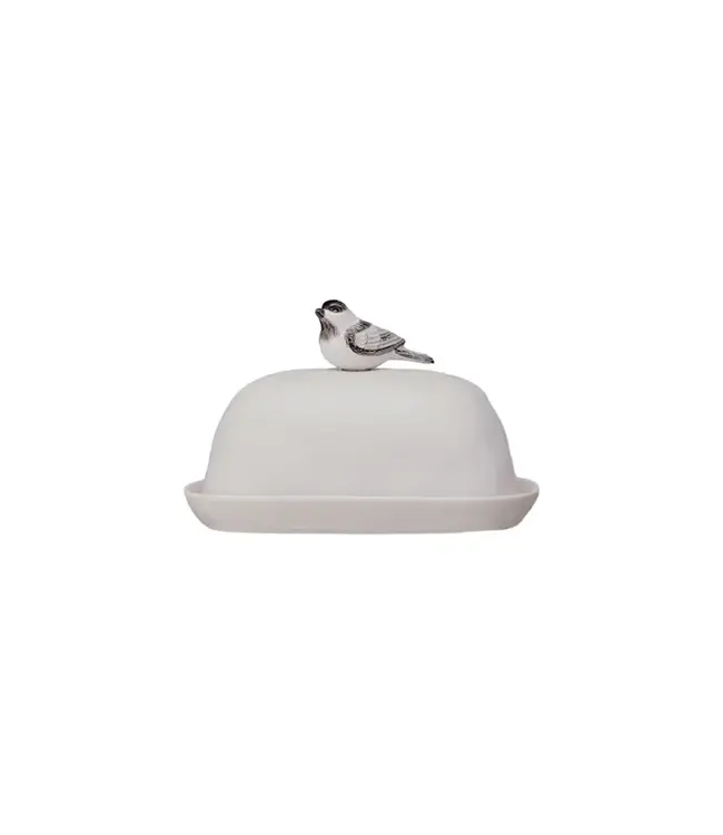 Stoneware Butter Dish with Bird Shaped Handle