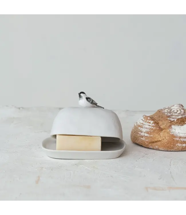 Stoneware Butter Dish with Bird Shaped Handle
