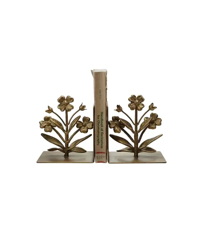 Cast Iron Flower Shaped Bookends Gold Finish - Sold as Set