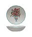 Textured  Stoneware Salad Bowl with Flowers in Vase & Colored Rim