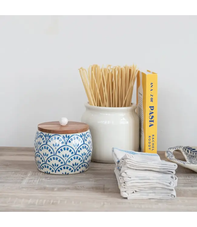 Stoneware Canister with Acacia Wood Lid
