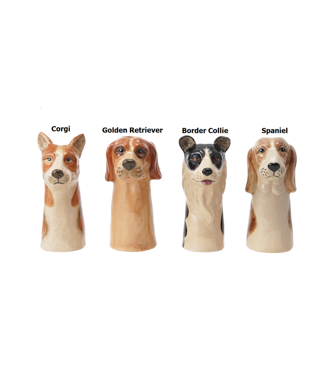 Hand-Painted Stoneware Dog Vase