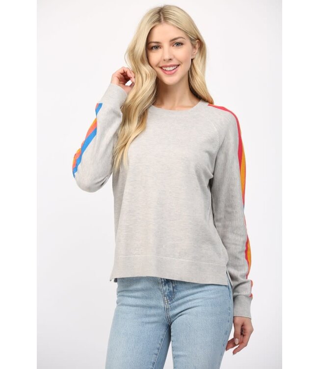 Alice Multicolor Stripe On Sleeve Crew Neck Sweater