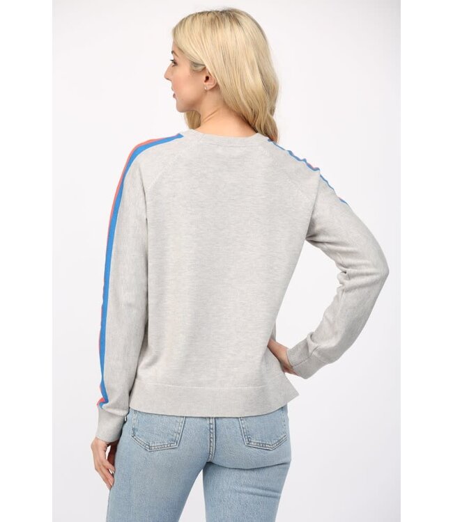 Alice Multicolor Stripe On Sleeve Crew Neck Sweater