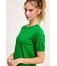 Avery Soft Short Puffy Sleeve Basic Stretchy Knit Top