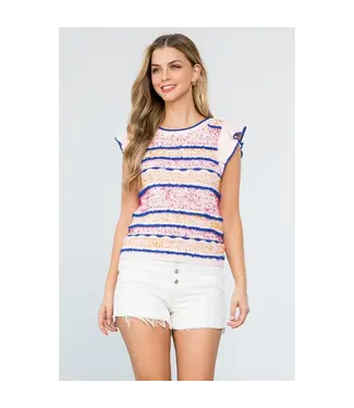 Anna Ribbed Fringe Ruffle Sleeve Top