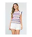 Anna Ribbed Fringe Ruffle Sleeve Top