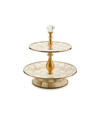 MACKENZIE CHILDS Mocha Check Two Tier Sweet Stand