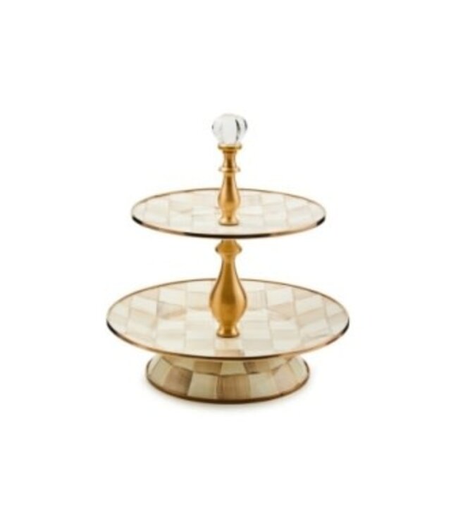 MACKENZIE CHILDS Mocha Check Two Tier Sweet Stand