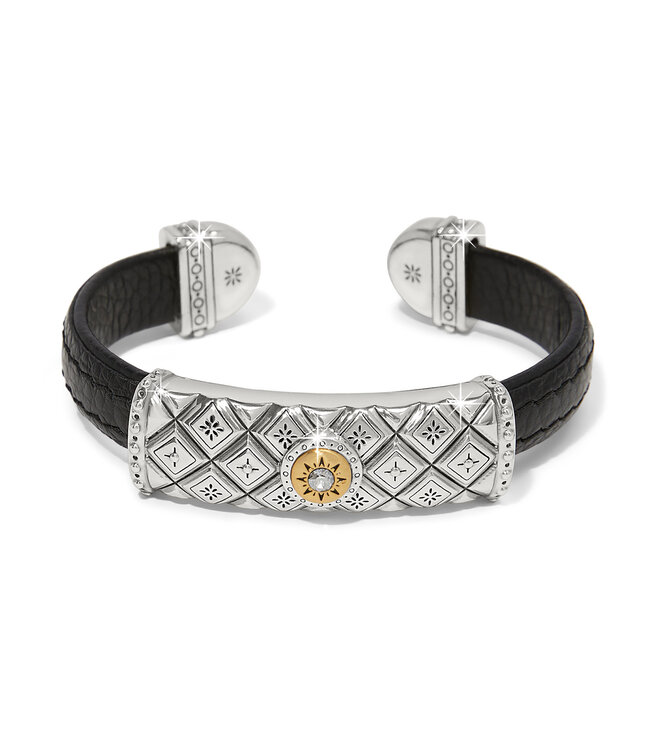 BRIGHTON Mosaic Two Tone Leather Bar Cuff Bracelet
