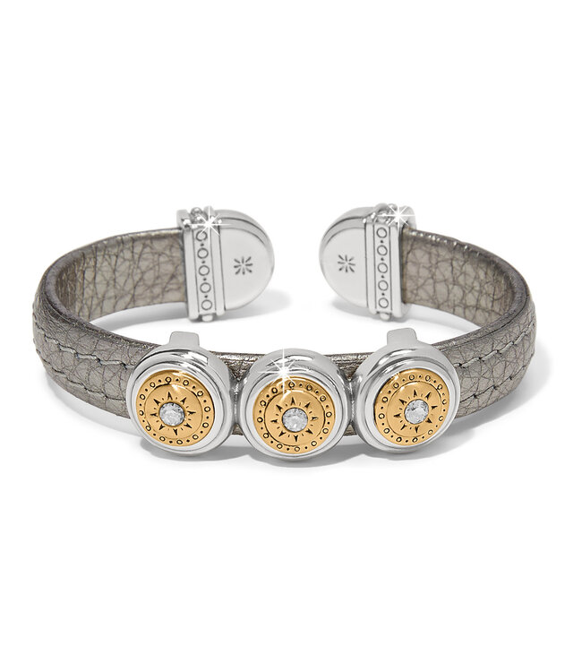 BRIGHTON Mosaic Two Tone Leather Bar Cuff Bracelet