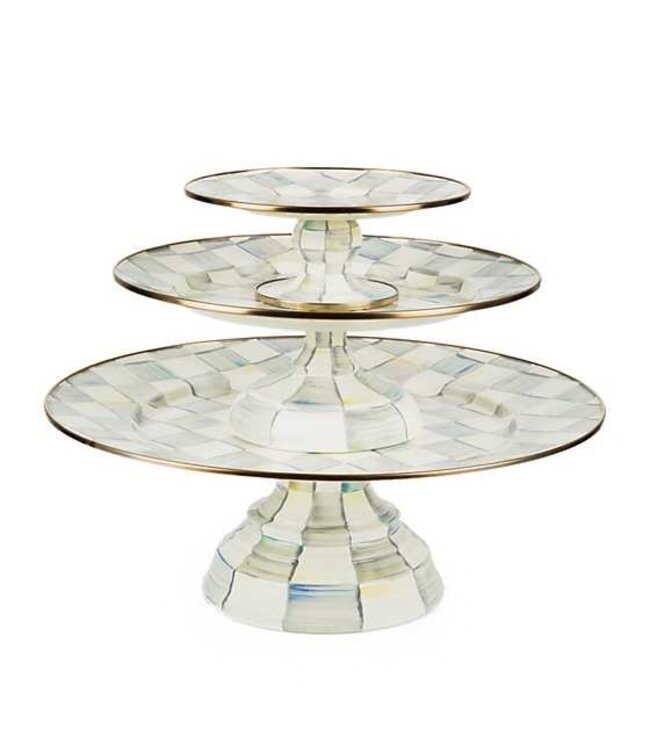 MACKENZIE CHILDS Sterling Check Enamel Pedestal Platter