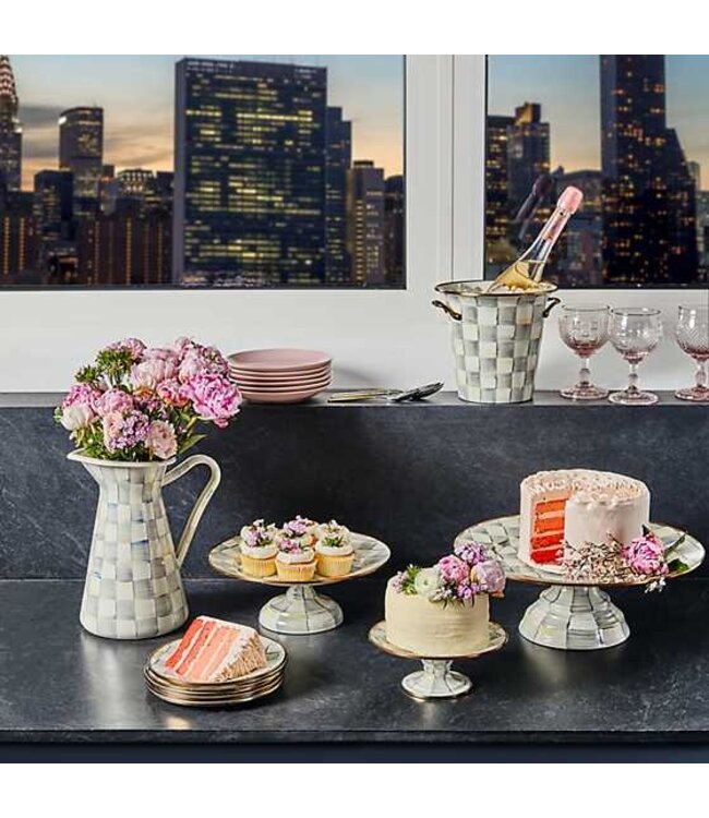 MACKENZIE CHILDS Sterling Check Enamel Pedestal Platter