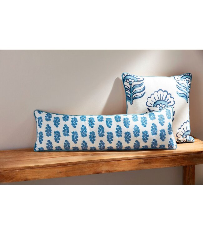 Blue Block Print Long Pillow