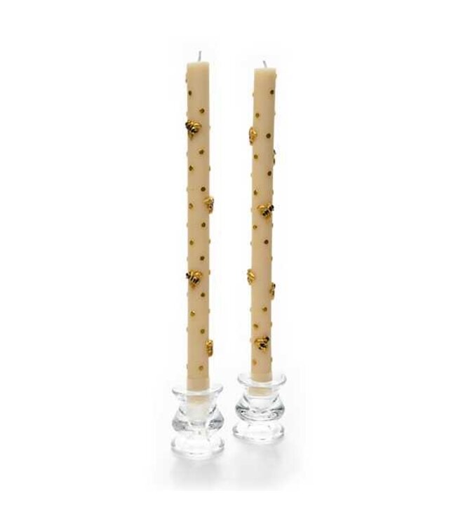 MACKENZIE CHILDS Bee Gold Dinner Candles - Sold as Set