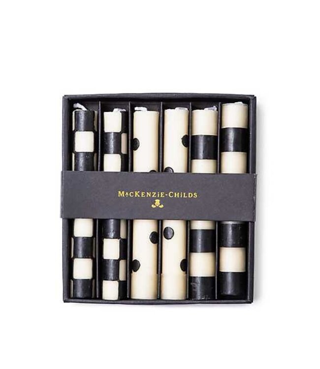 MACKENZIE CHILDS Mini Black & Ivory Dinner Candles - Sold as Set