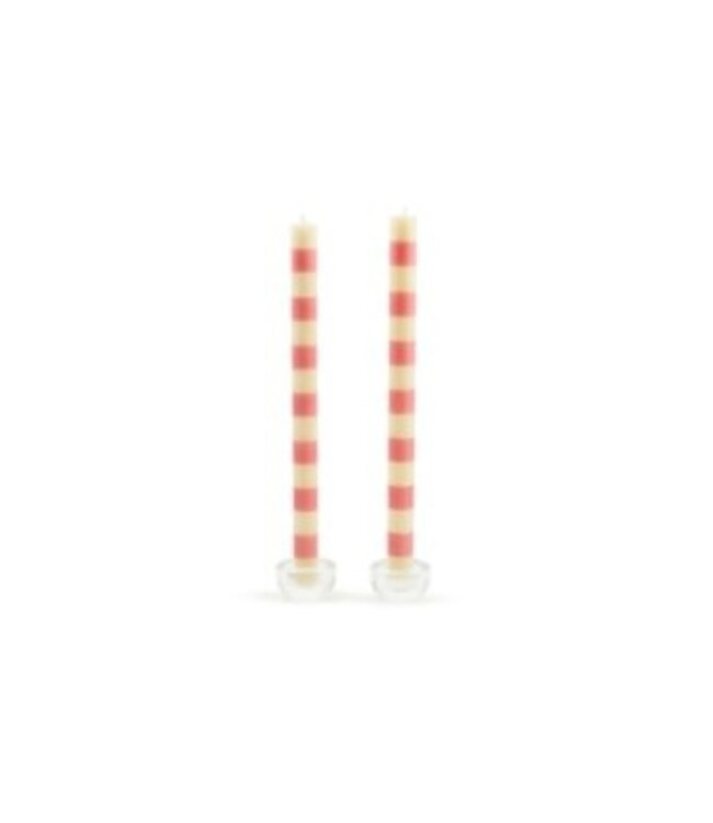 MACKENZIE CHILDS Bands Pink Dinner Candles - Sold as Set