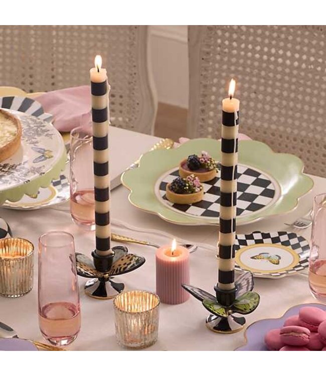 MACKENZIE CHILDS Bands Black Dinner Candles - Sold as Set