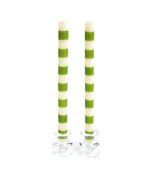 MACKENZIE CHILDS Bands Green Dinner Candles - Sold as Set