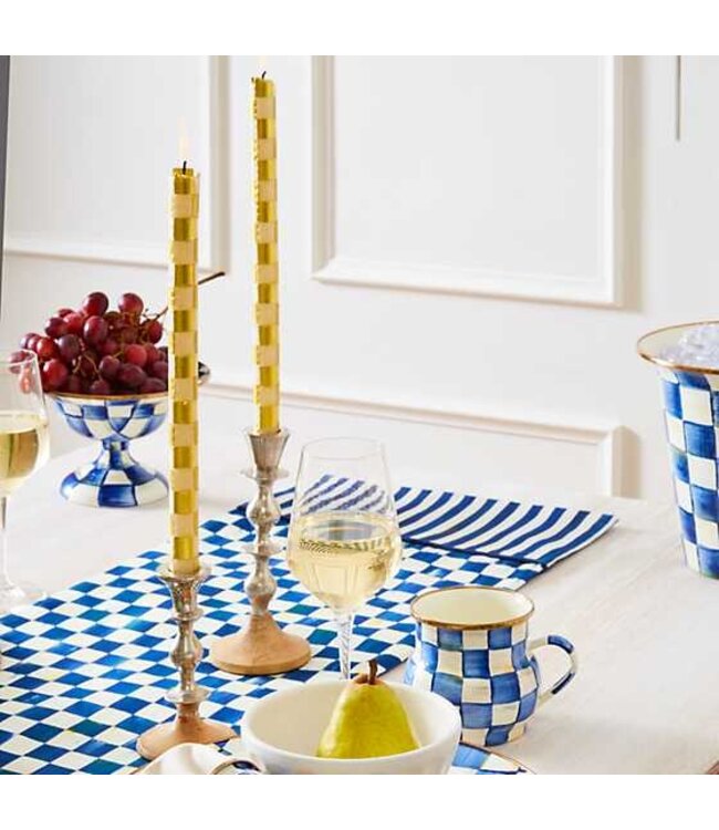 MACKENZIE CHILDS Check Gold & Ivory Dinner Candles - Sold as Set