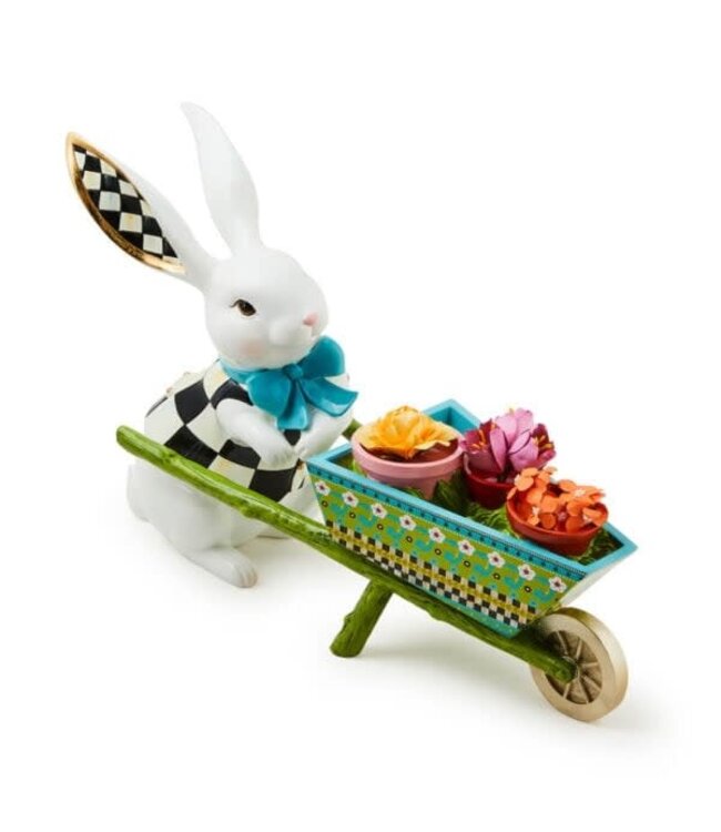 MACKENZIE CHILDS Calico Bunny With Wheelbarrow