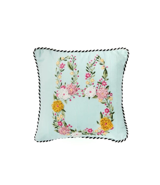MACKENZIE CHILDS Floral Bunny Embroidered Throw Pillow