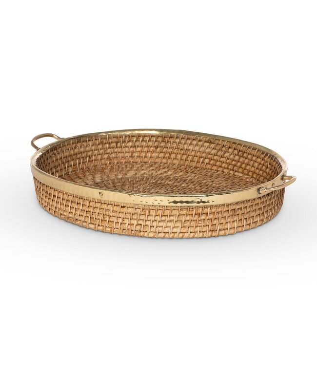 Amelia Woven Bamboo and Brass Oval Tray
