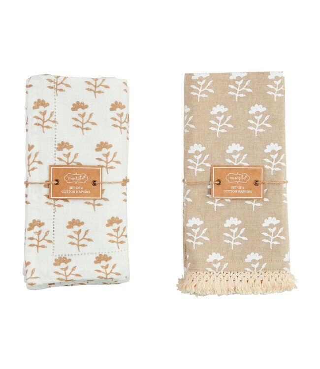 Taupe Block Print Cloth Napkin