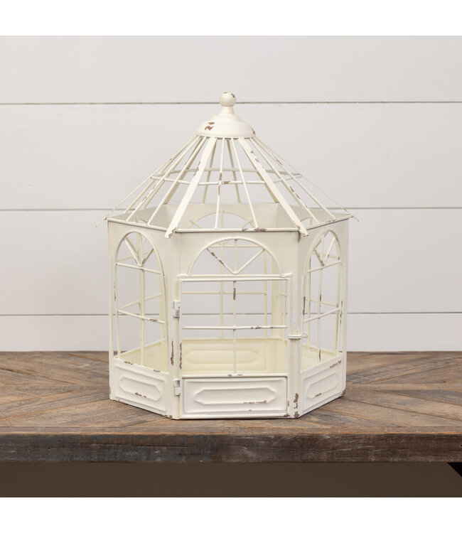 17.5" White Metal Lantern
