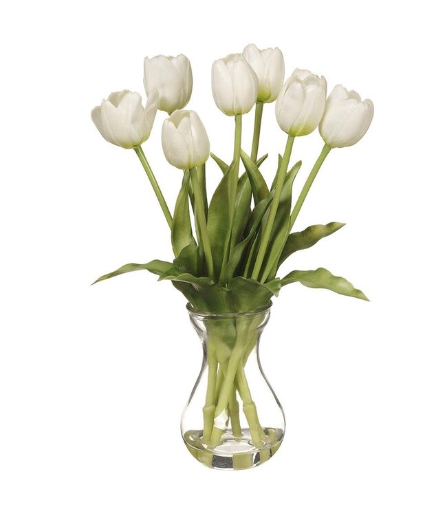 13.5" Tulip in Glass Vase White